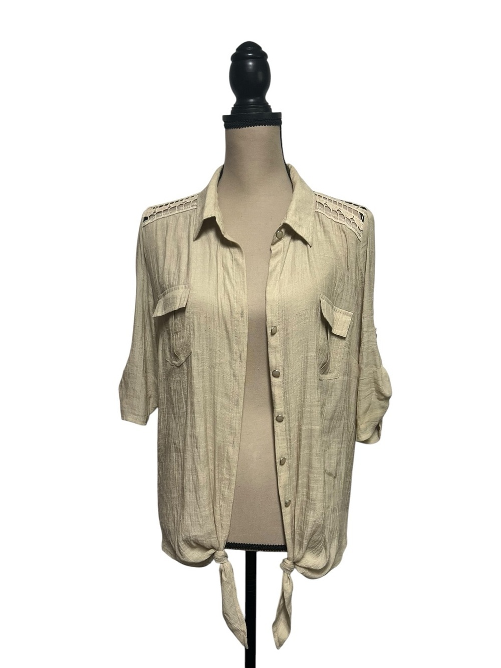 Cato Ecru Beige Tie Front Button Down Top Size XL